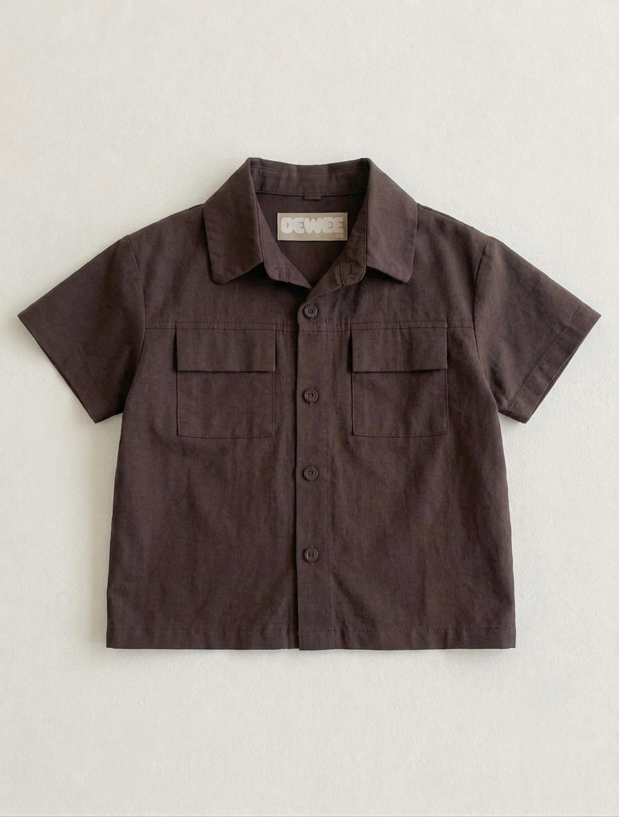 Chocolate Brown Cotton Boys Cargo Shirt