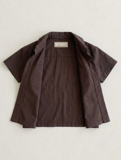 Chocolate Brown Cotton Boys Cargo Shirt