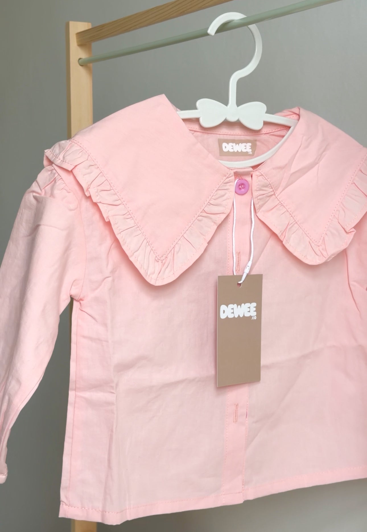 Long Sleeve Wide Collared Pink Shirt